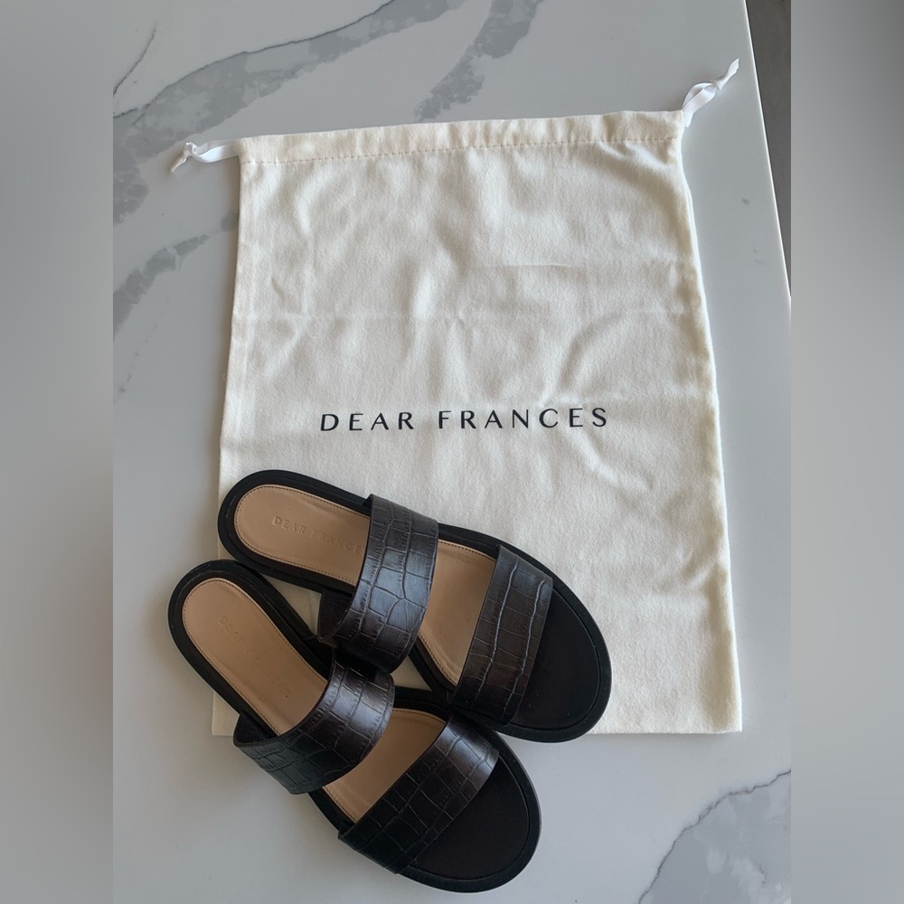 Dear Frances Espresso Crocodile Print Leather Sandals
